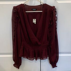 Express Women's Deep Red Ruffle Blouse